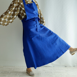 圍裙 裙子 柔軟亞麻 寶藍色 Maxi Length 咖啡廳圍裙 第7張的照片