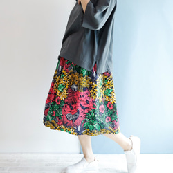沖繩裙子-非洲印花喇叭裙-Midi 第7張的照片
