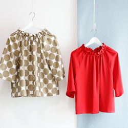 夏季福袋 Creema 限量褶邊彩色套頭衫 2 件套，紅色和圓點圖案！ 第4張的照片