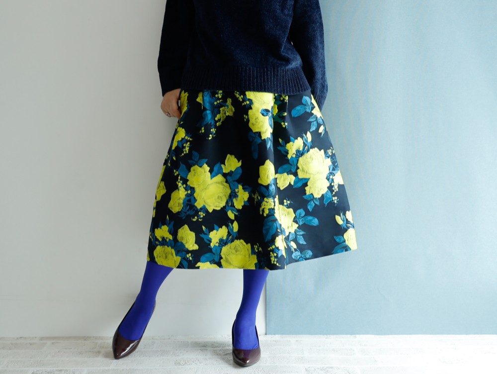 ミディ丈 70cm丈 ヨーロピアンローズ イエロー きまぐれコレクション ミディスカート