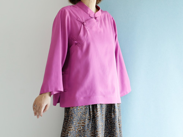 チャイナカラーブラウス ワインピンク シノワズリな衿元　ゆったりデザイン 香港迷 1枚でキマるおしゃれ感が◎ 7枚目の画像