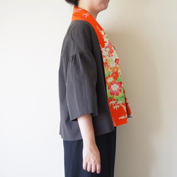 SOLD KIMONO Cardigan -ヴィンテージのキモノ襟のジャケット　ブラウン×オレンジ 3枚目の画像