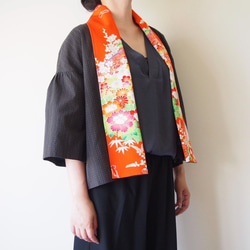 SOLD KIMONO Cardigan -ヴィンテージのキモノ襟のジャケット　ブラウン×オレンジ 4枚目の画像