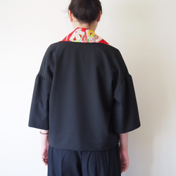 出售和服外套 - 復古的和服領夾克黑×紅 第5張的照片