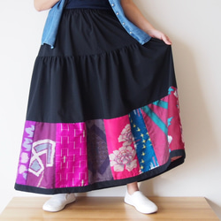 Kimono Patch-worked Skirt Long -Using Vintage Kimono Fabrics 第3張的照片