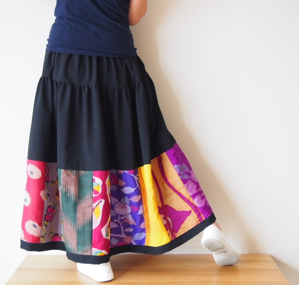 Kimono Patch-worked Skirt Long -Using Vintage Kimono Fabrics 第6張的照片