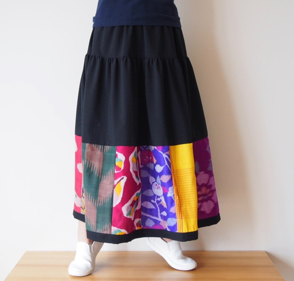 Kimono Patch-worked Skirt Long -Using Vintage Kimono Fabrics 第7張的照片