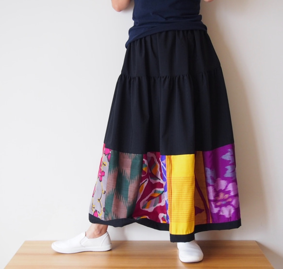 Kimono Patch-worked Skirt Long -Using Vintage Kimono Fabrics 第10張的照片