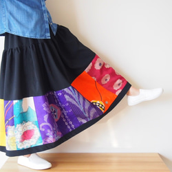 Kimono Patch-worked Skirt Long -Using Vintage Kimono Fabrics 第1張的照片