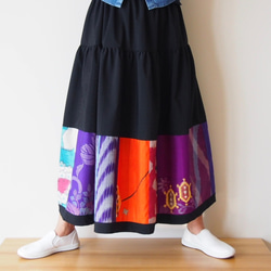 Kimono Patch-worked Skirt Long -Using Vintage Kimono Fabrics 第6張的照片