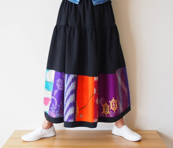 Kimono Patch-worked Skirt Long -Using Vintage Kimono Fabrics 第6張的照片