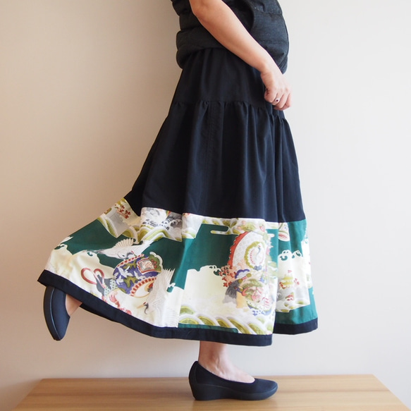 [Made to order] KIMONO Patch-worked Skirt Long 第5張的照片