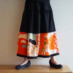 Kimono Patch-worked Skirt Long -Using Vintage Kimono Fabrics 第5張的照片