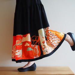 Kimono Patch-worked Skirt Long -Using Vintage Kimono Fabrics 第6張的照片