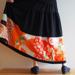 Kimono Patch-worked Skirt Long -Using Vintage Kimono Fabrics 第8張的照片