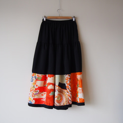 Kimono Patch-worked Skirt Long -Using Vintage Kimono Fabrics 第10張的照片