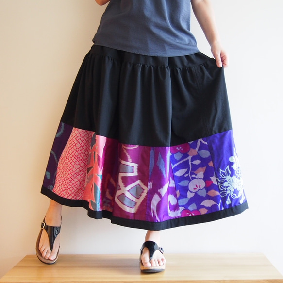 Kimono HAREGI Skirt Long -Using Vintage Kimono Fabrics 第2張的照片