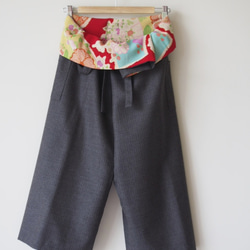 「コハルさまオーダー品」ピンストライプのウールと着物地が仲良くなった、タイパンツ 3枚目の画像