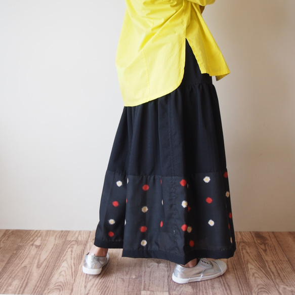 已售 HAREGI SKIRT - Flare skirt using vintage meisen kimono fabric 第4張的照片