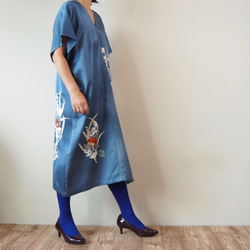 SOLD Square Dress ヴィンテージ着物の反物から作ったスクエアワンピース　ブルーグレー 7枚目の画像