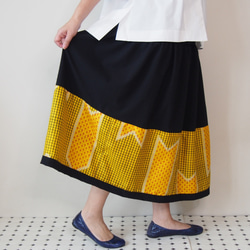 HAREGI SKIRT -ヴィンテージの銘仙の着物地を使ったフレアスカート [ロング/イエロー]　「送料無料」 1枚目の画像