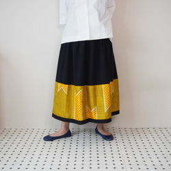 HAREGI SKIRT -ヴィンテージの銘仙の着物地を使ったフレアスカート [ロング/イエロー]　「送料無料」 2枚目の画像