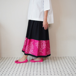 HAREGI SKIRT -ヴィンテージの銘仙の着物地を使ったフレアスカート [ロング/ピンク]　「送料無料」 5枚目の画像