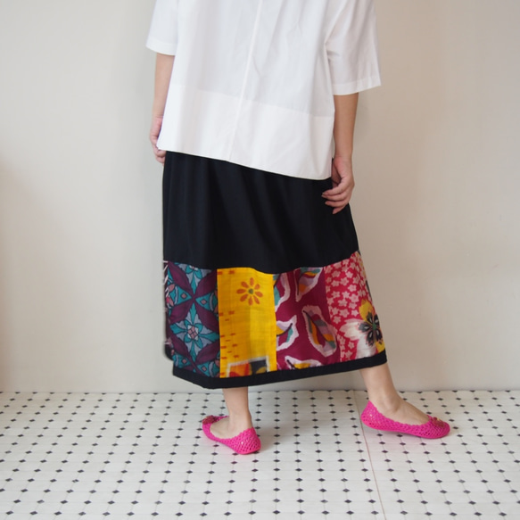 Kimono HAREGI Skirt Long -Using Vintage Kimono Fabrics 第4張的照片