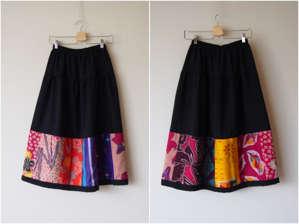 Kimono HAREGI Skirt Long -Using Vintage Kimono Fabrics 第10張的照片