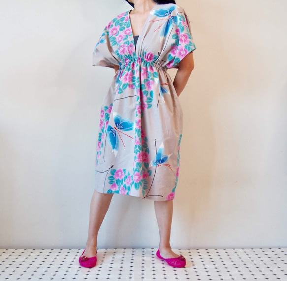 OKINAWA KAFTAN DRESS -from unused vintage summer Kimono 第2張的照片