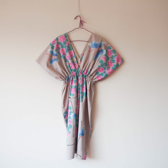 OKINAWA KAFTAN DRESS -from unused vintage summer Kimono 第5張的照片