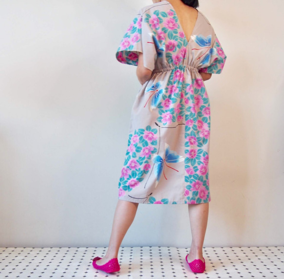 OKINAWA KAFTAN DRESS -from unused vintage summer Kimono 第7張的照片