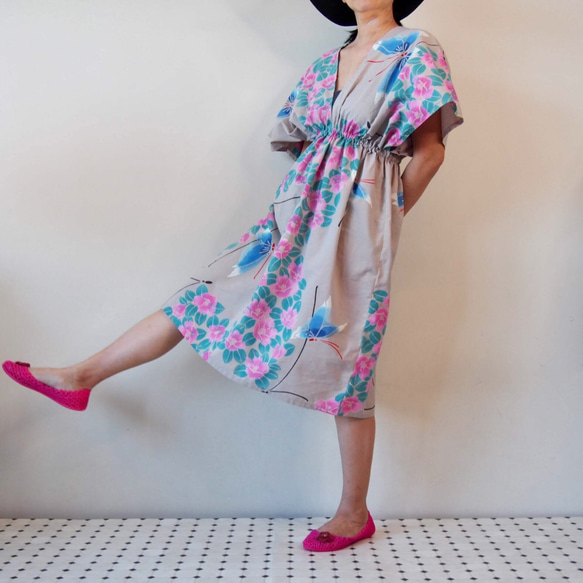 OKINAWA KAFTAN DRESS -from unused vintage summer Kimono 第8張的照片