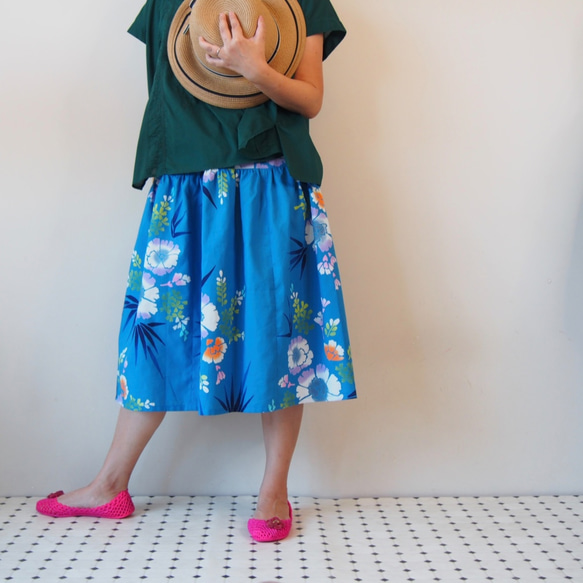 OKINAWA SKIRT MIDI  -upcycled from unused summer KIMONO 第3張的照片