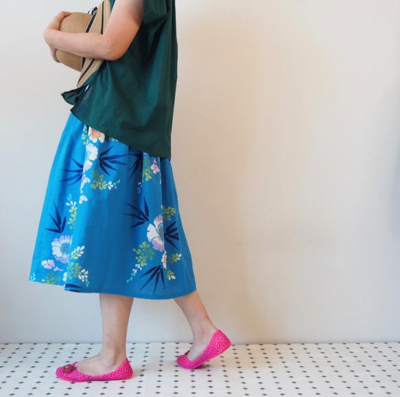 OKINAWA SKIRT MIDI  -upcycled from unused summer KIMONO 第6張的照片