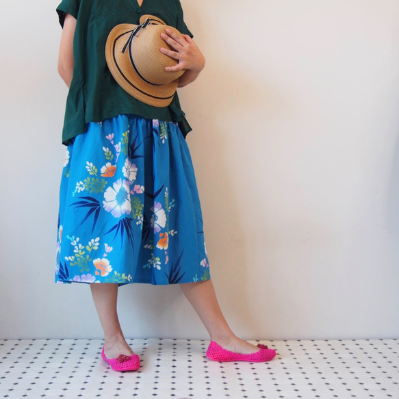 OKINAWA SKIRT MIDI  -upcycled from unused summer KIMONO 第7張的照片