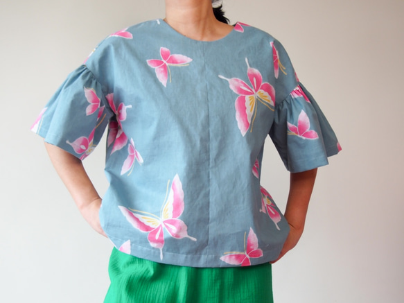 OKINAWA BLOUSE  -upcycled from unused summer KIMONO 第3張的照片