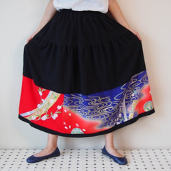 Kimono HAREGI Skirt Long -Using Vintage Kimono Fabrics 第1張的照片