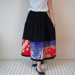 Kimono HAREGI Skirt Long -Using Vintage Kimono Fabrics 第6張的照片