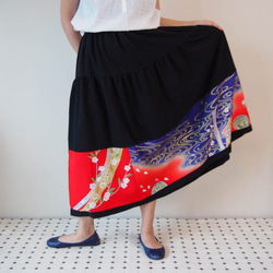 Kimono HAREGI Skirt Long -Using Vintage Kimono Fabrics 第9張的照片