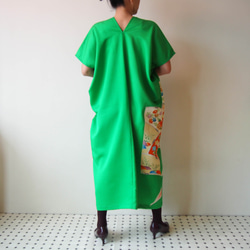 SOLD Square Dress ヴィンテージ着物の反物から作ったスクエアワンピース　グリーン　残り１枚！ 8枚目の画像