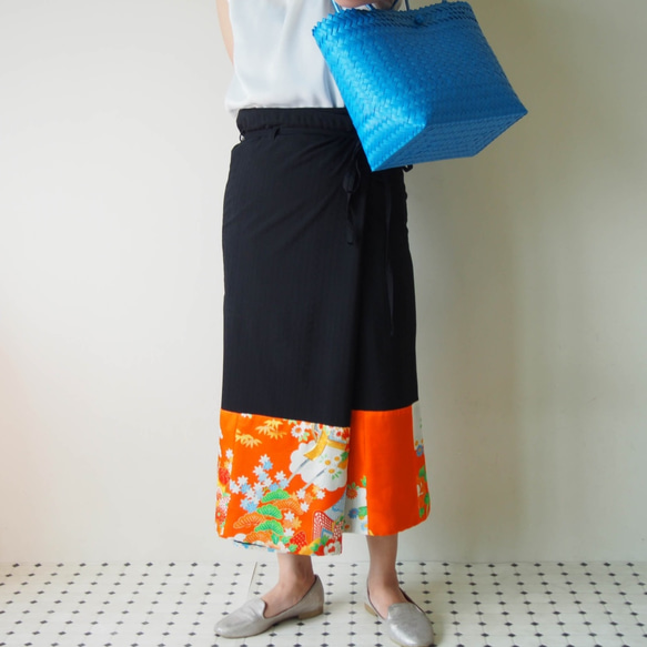 已售HAREGI WRAP裙子-尖頭裙搭配復古和服“免費送貨” 第9張的照片