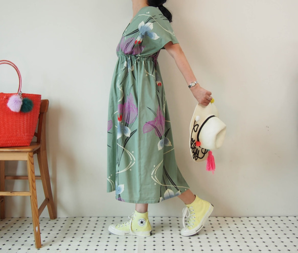 OKINAWA KAFTAN DRESS -from unused vintage summer Kimono 第1張的照片