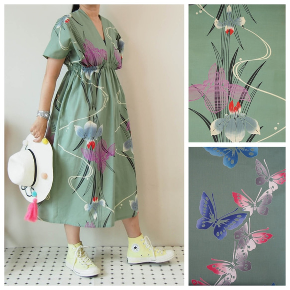 OKINAWA KAFTAN DRESS -from unused vintage summer Kimono 第2張的照片