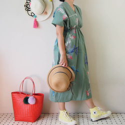 OKINAWA KAFTAN DRESS -from unused vintage summer Kimono 第5張的照片