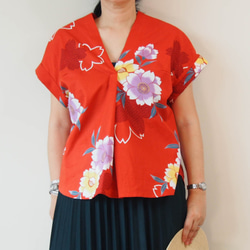 OKINAWA ORIGAMI TOP -From unused Summer KIMONO Fabric 第9張的照片