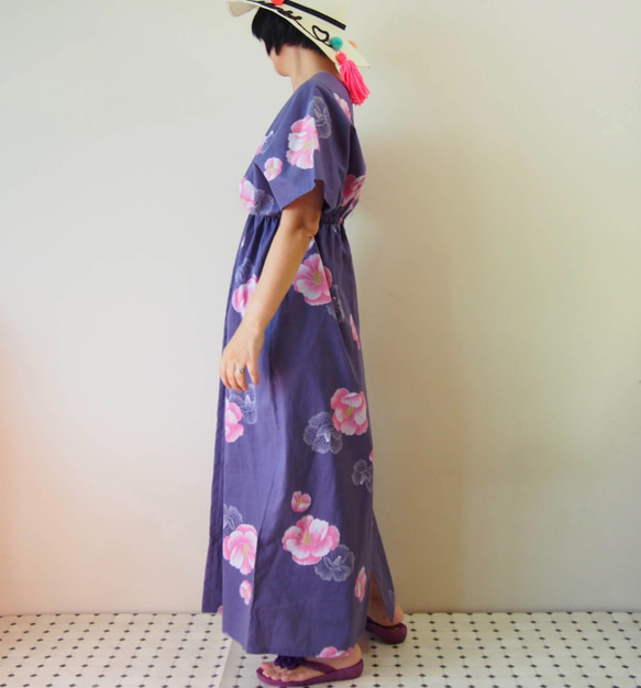 OKINAWA KAFTAN  -浴衣地を使ったカフタンドレス 限定２枚！ 2枚目の画像