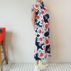 OKINAWA LONG SHIRT  -レトロな浴衣地を使ったロングシャツドレス お揃いのマスクあります！浴衣リメイク 2枚目の画像