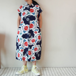 OKINAWA LONG SHIRT  -レトロな浴衣地を使ったロングシャツドレス お揃いのマスクあります！浴衣リメイク 3枚目の画像