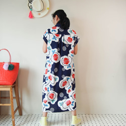 OKINAWA LONG SHIRT  -レトロな浴衣地を使ったロングシャツドレス お揃いのマスクあります！浴衣リメイク 4枚目の画像